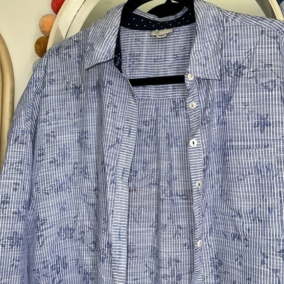 Anthropologie 9-H15 StCL Cotton Blue Floral Striped Button Down Blouse Top - Picture 2 of 7